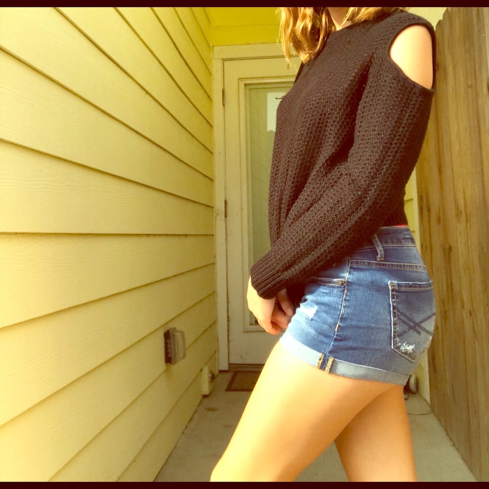 Knit open shoulder sweater
